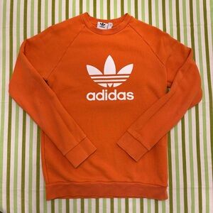 Adidas Orange and White Trefoil Crew Neck Sweatshirt, Long Sleeve Pullover Small